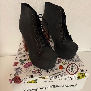 Jeffrey Campbell Black Lace Up Boots Stylish Durable Versatile, Lita Boots